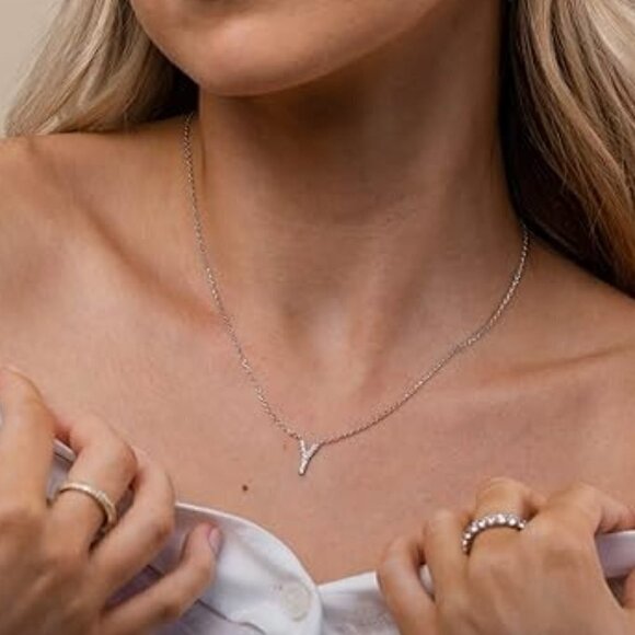 14K Yellow Gold Initial Necklace Letter Dainty Diamond Gift Present A - O - Picture 2 of 16